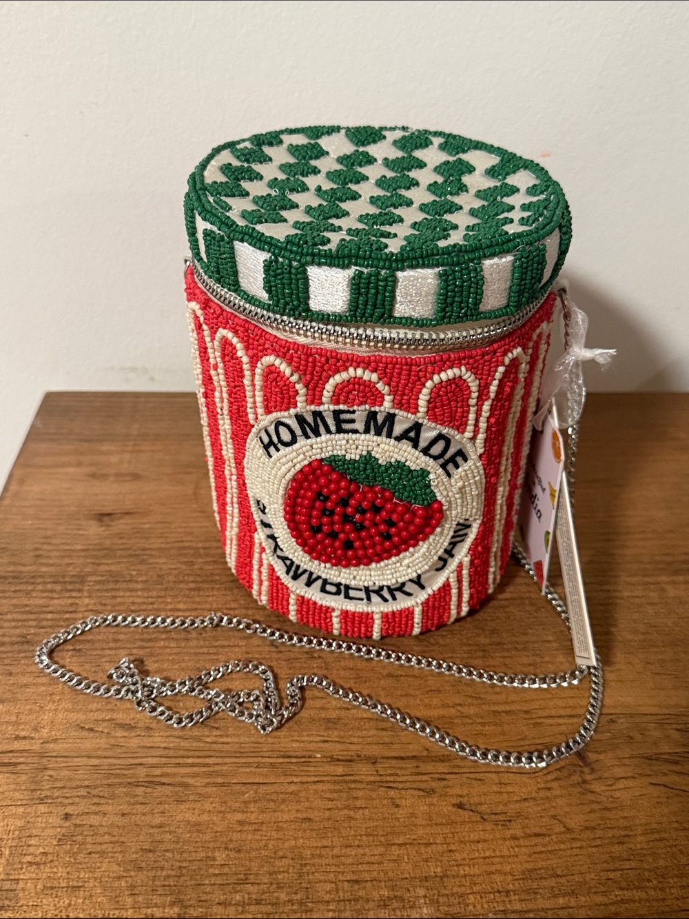 Homemade Strawberry Jam Beaded Crossbody Bag - Red & Green